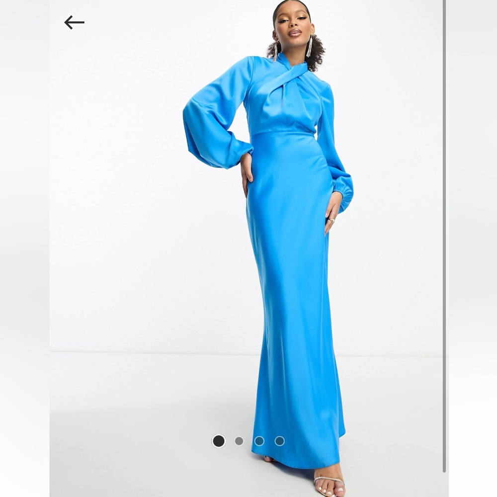 ASOS DESIGN satin twist front maxi dress with balloon sleeve in turquoise